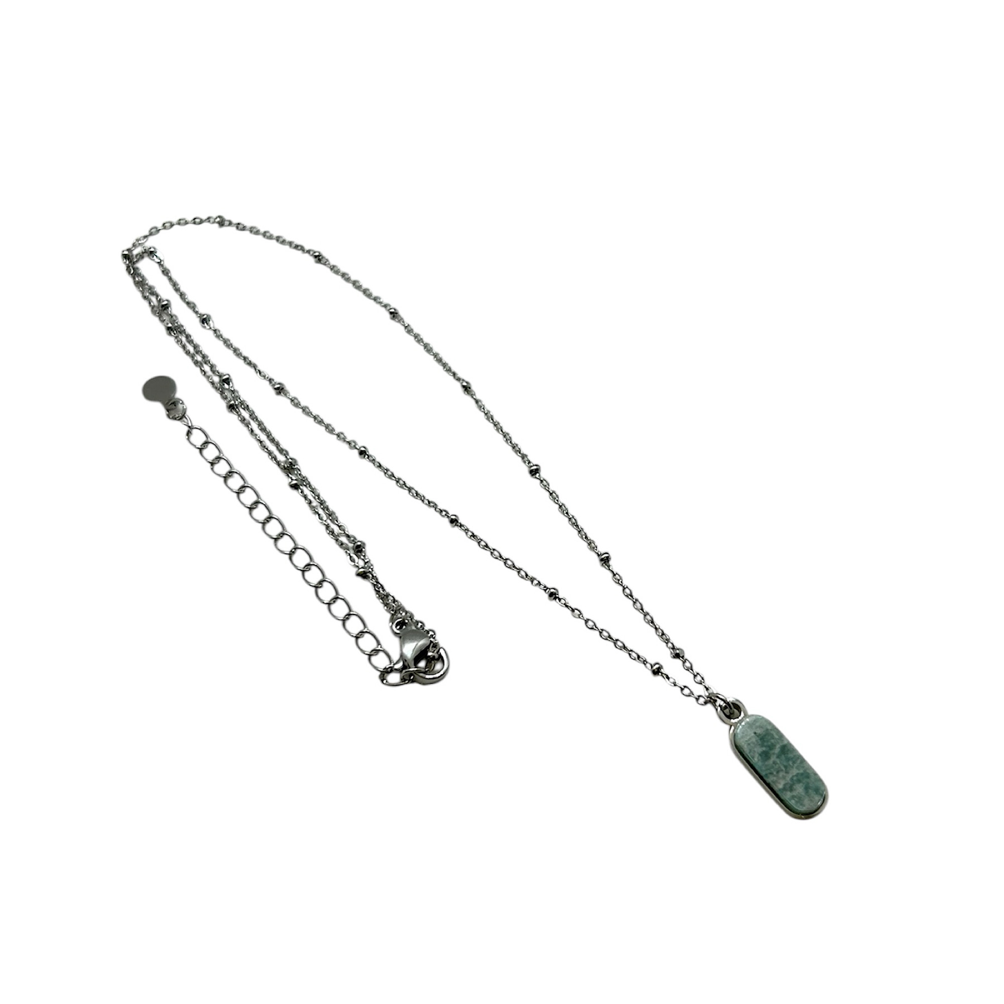 Silver steel necklace with rectangular natural stone.